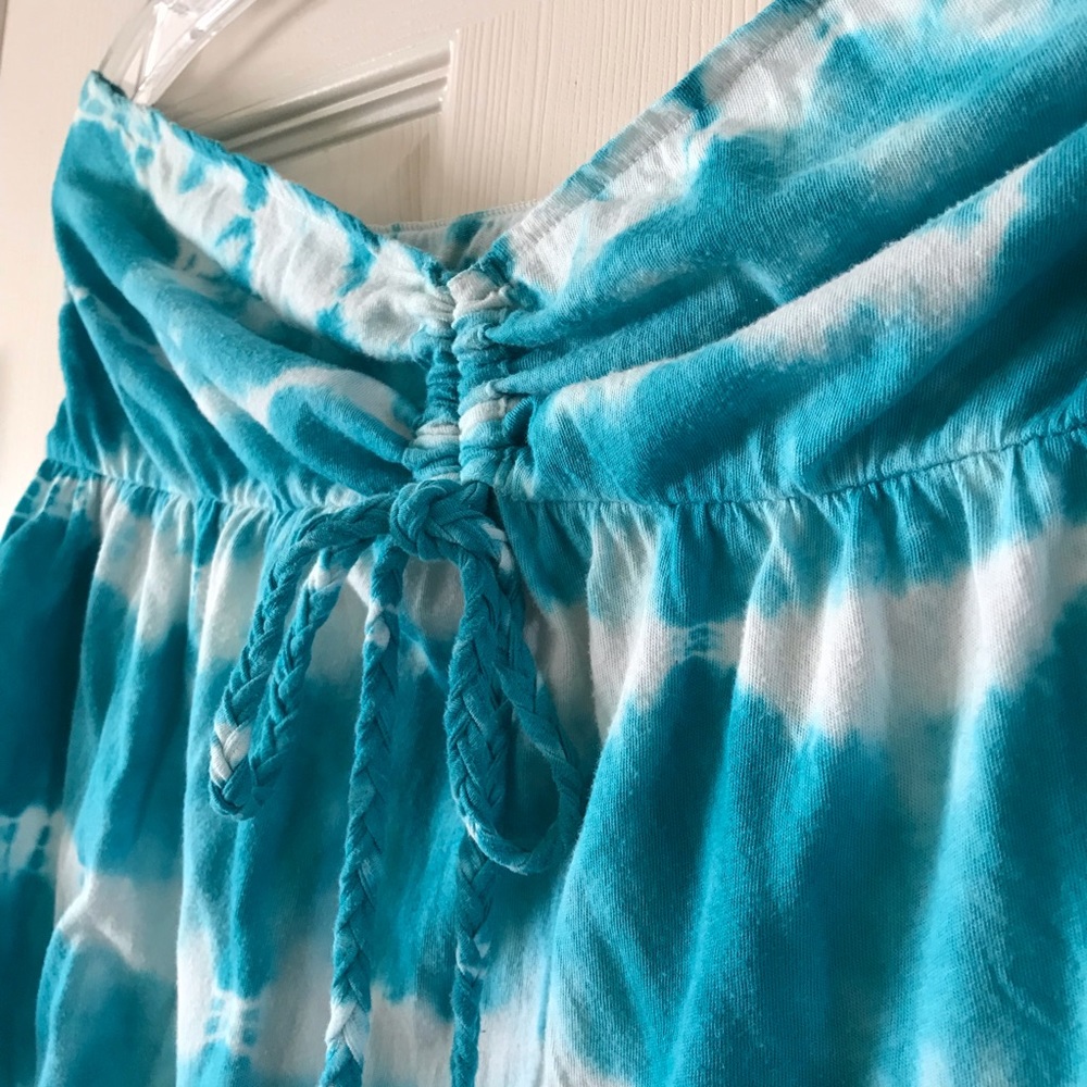 Turquoise Blue and White Tie-dye Tube Top - Picture 4 of 4